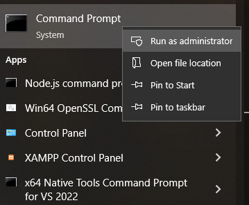 Command prompt as administrator