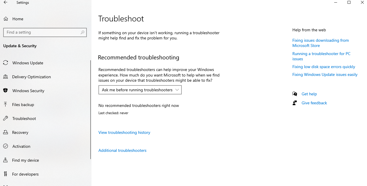 windows troubleshooting menu