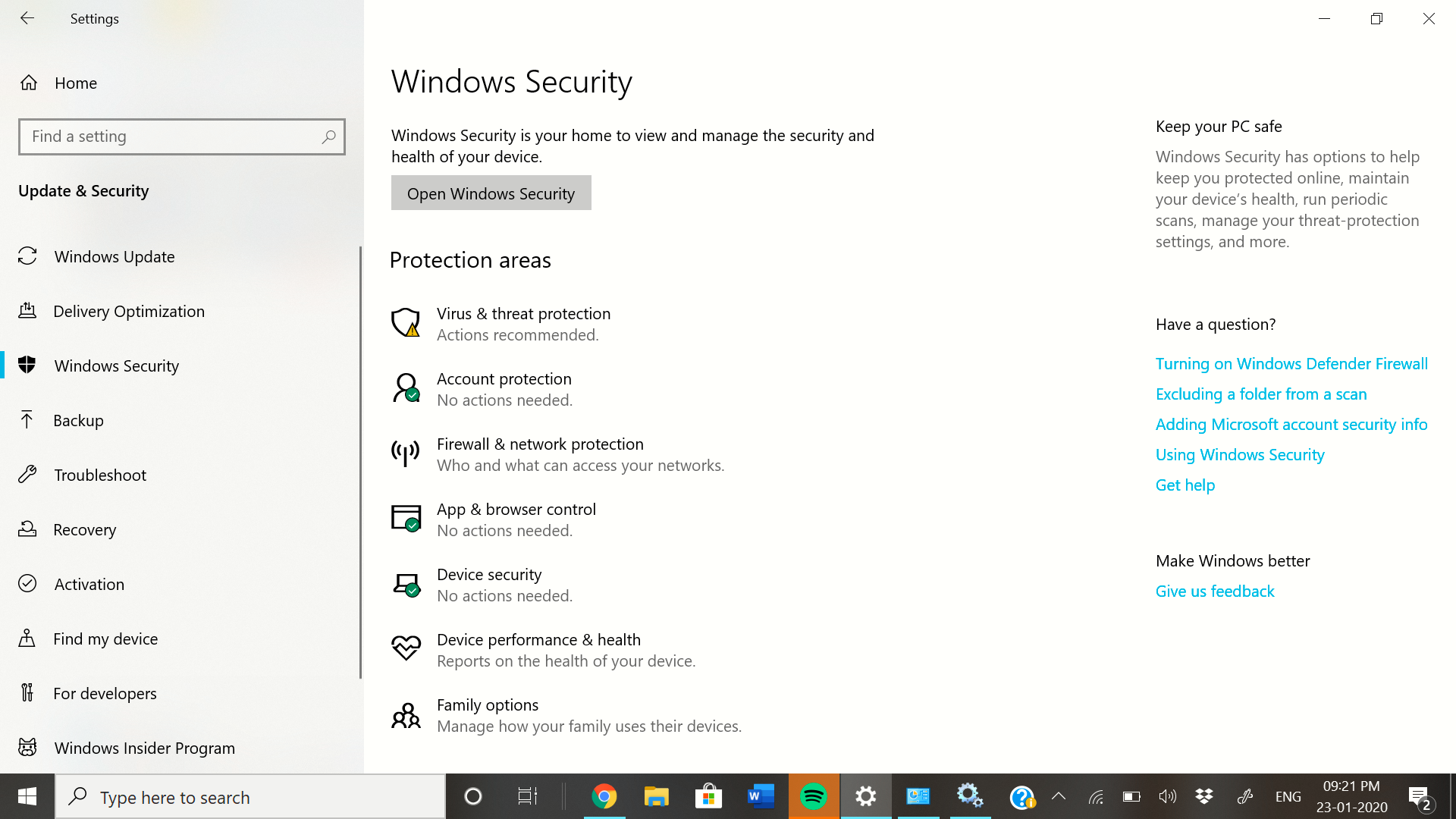 windows security setting
