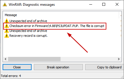 Winrar Checksum Error